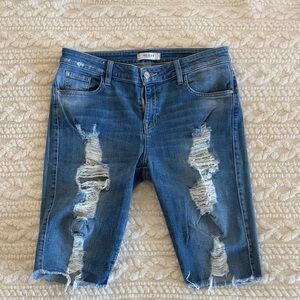 Guess Blue Distressed Denim Bermudas